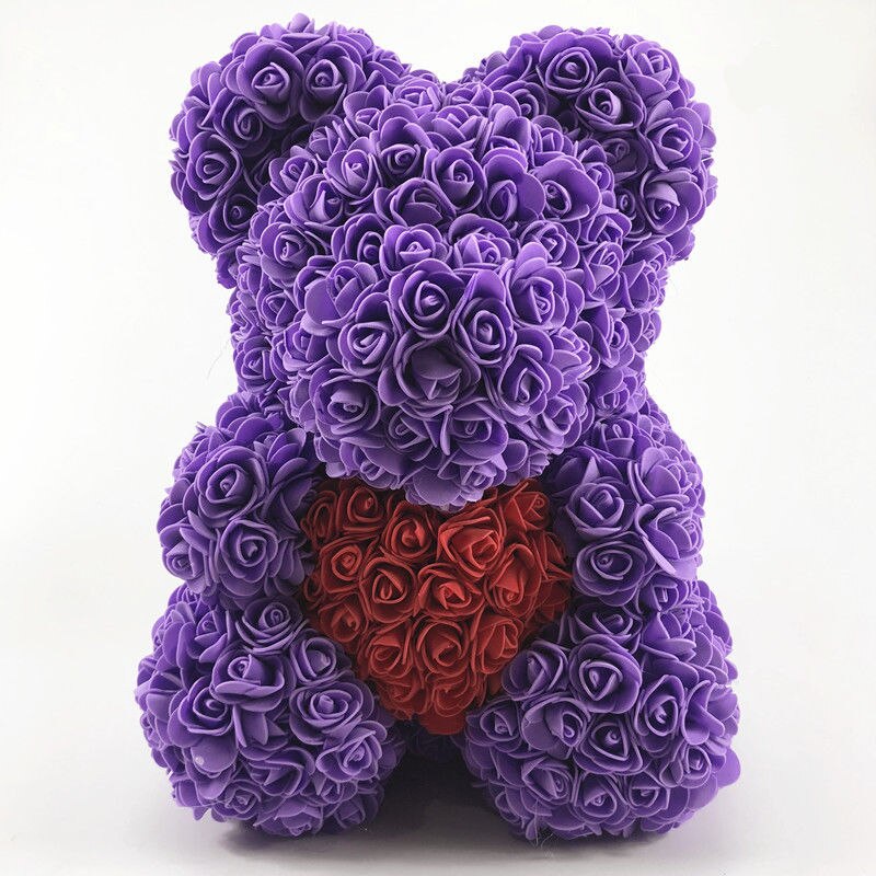 Lovely Big Red Rose Flower Bear Toys Ornaments for Valentines's Day 25cm YE: purple