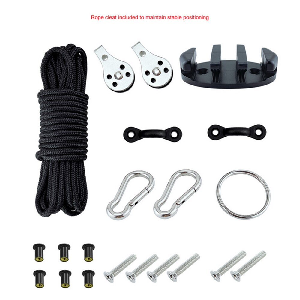 Kayak Anchor Cart Set with Rope Pulley Pad Eyes Boats Decks Water Sports Accessories Kayak Canoe Anchor Trolley Kit