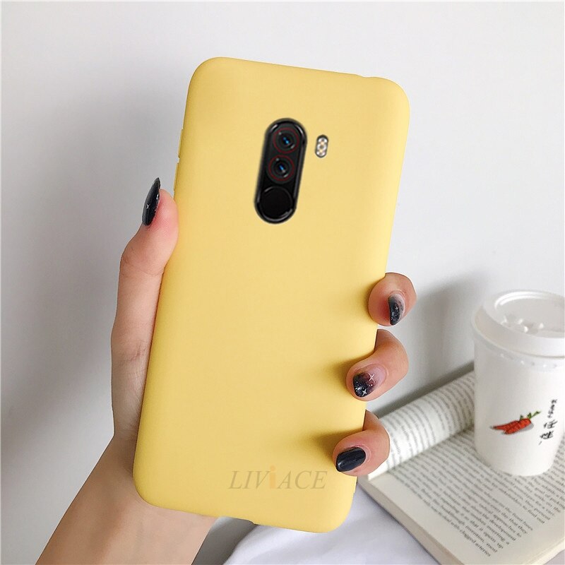 phone cases for xiaomi pocophone f1 candy color matte soft silicone tpu cases for poco phone f1 poko back cover fundas coque: yellow