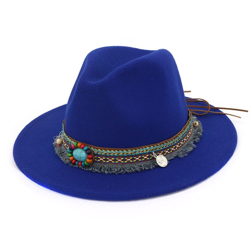 Women Jazz Caps Hats Bohemia Style Woolen Hats for Spring Summer Beach MC889: blue