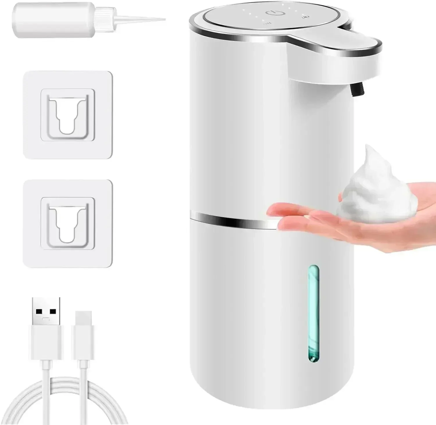 Automatisk såpedispenser berøringsfri skummende såpedispenser 4 nivåer 380ml usb oppladbar elektrisk justerbar skumsåpeflaske