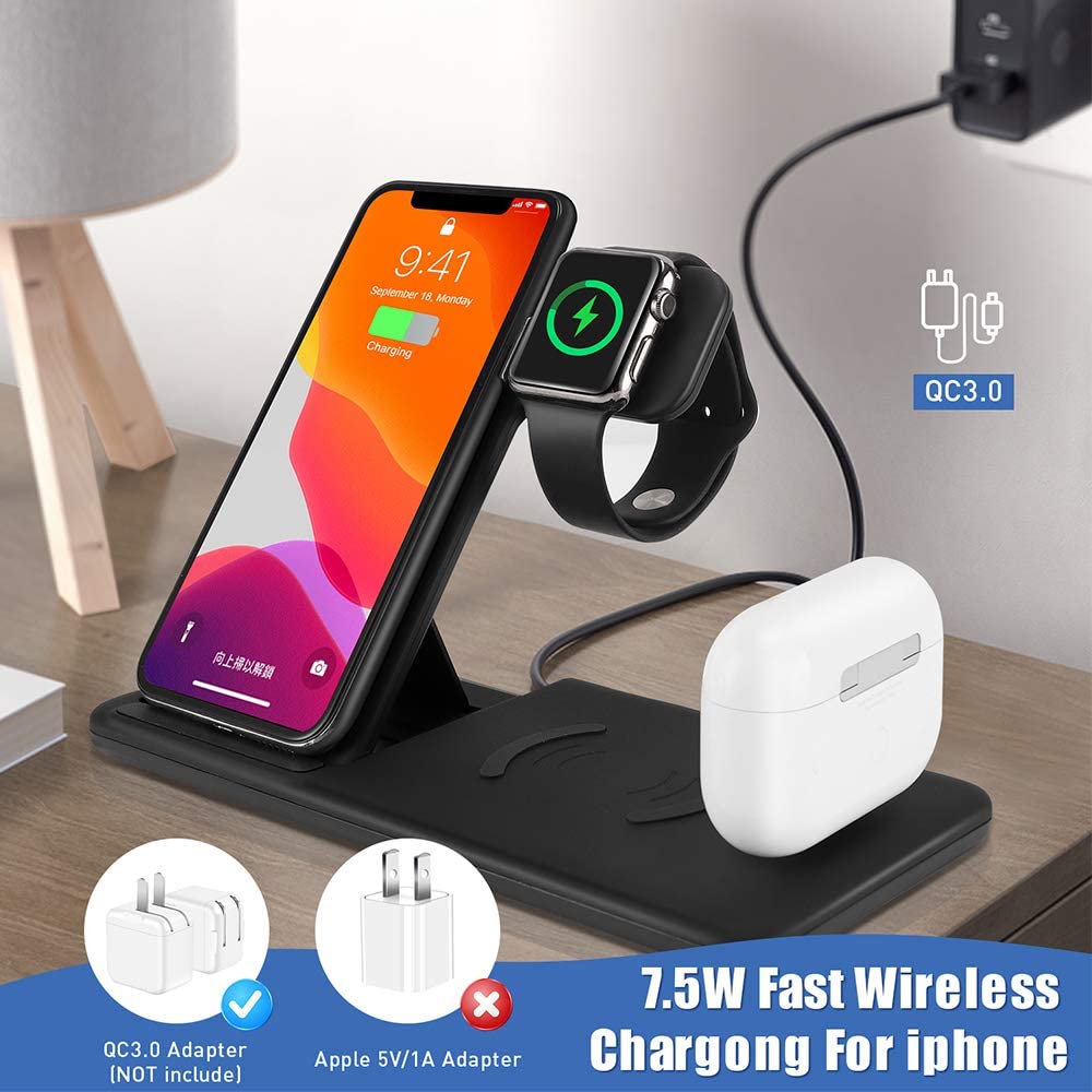 4 i 1 qi 15w rask trådløs lader til iphone 8 x xr  xs 11 samsung  s20 s10 ladestasjon til eple se 5 4 3 2 airpods pro
