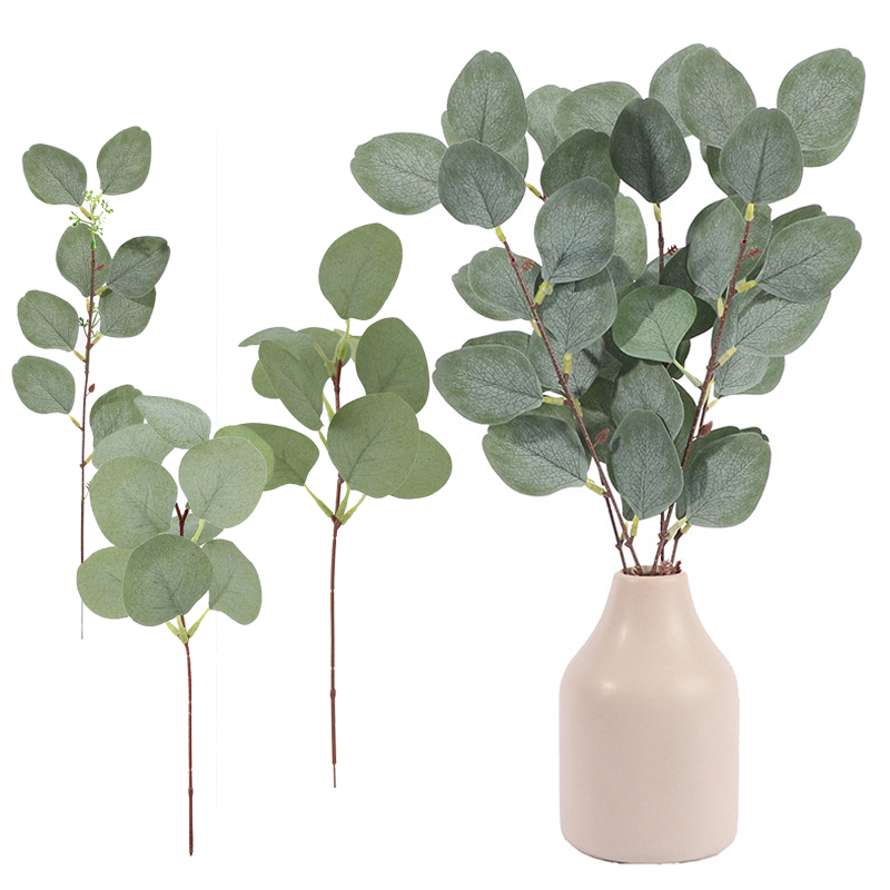 Kunstmatige Eucalyptus Bladeren Takken Groene Zijde Leaf Kunstplanten Voor Bloemen Boeketten Bruiloft Schieten Prop Greenery Decor
