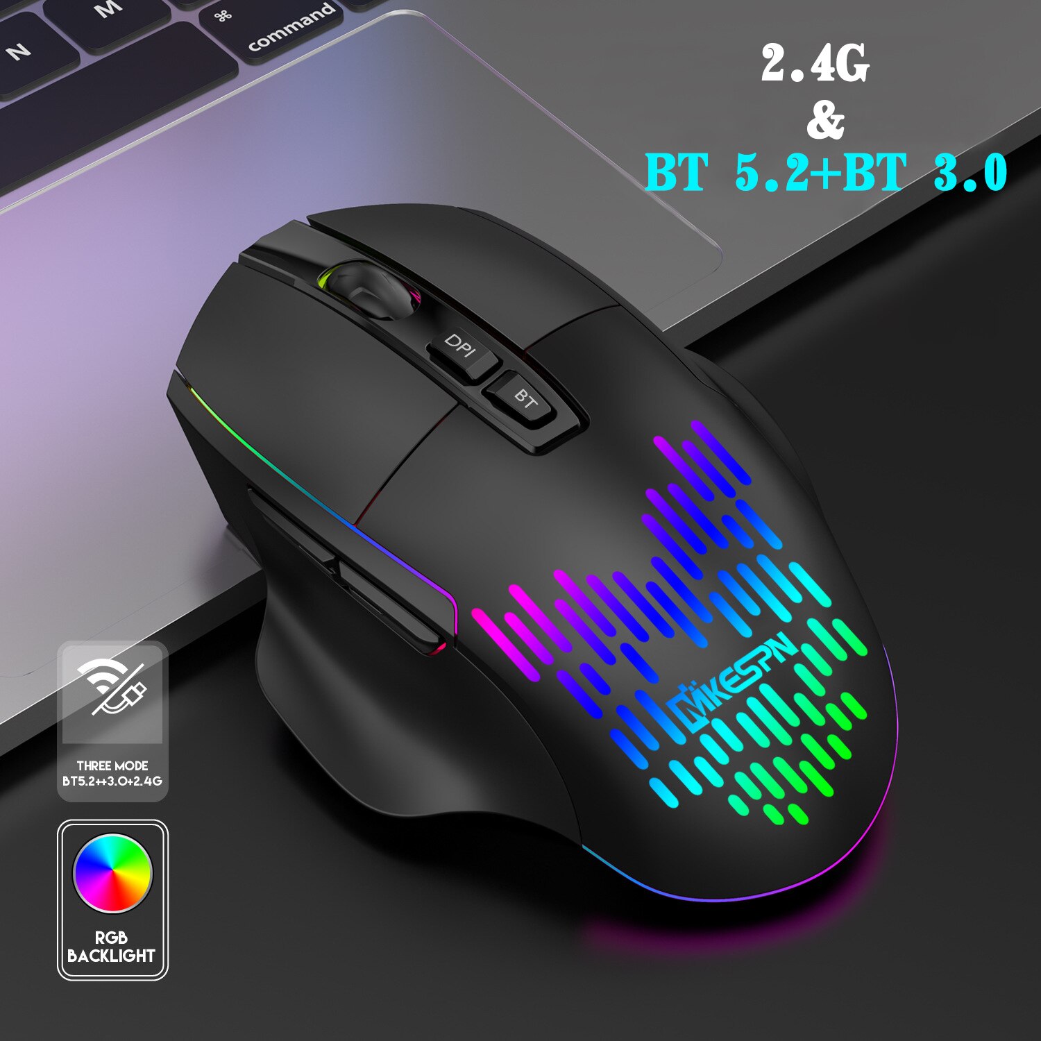 Draadloze Muis Bluetooth Rgb Muis Type-C Oplaadbare Draadloze Muizen Backlit Ergonomisch Gaming Usb Optische Muis Voor Pc Laptop