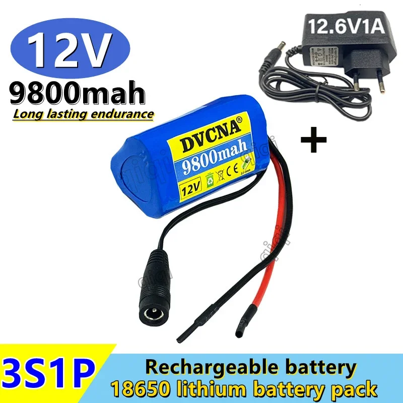 12V 9800mAh 3S1P Lithium Battery 18650 Lithium Battery Pack Protects The Rechargeable Board.with 12.6V1A Charger.: green