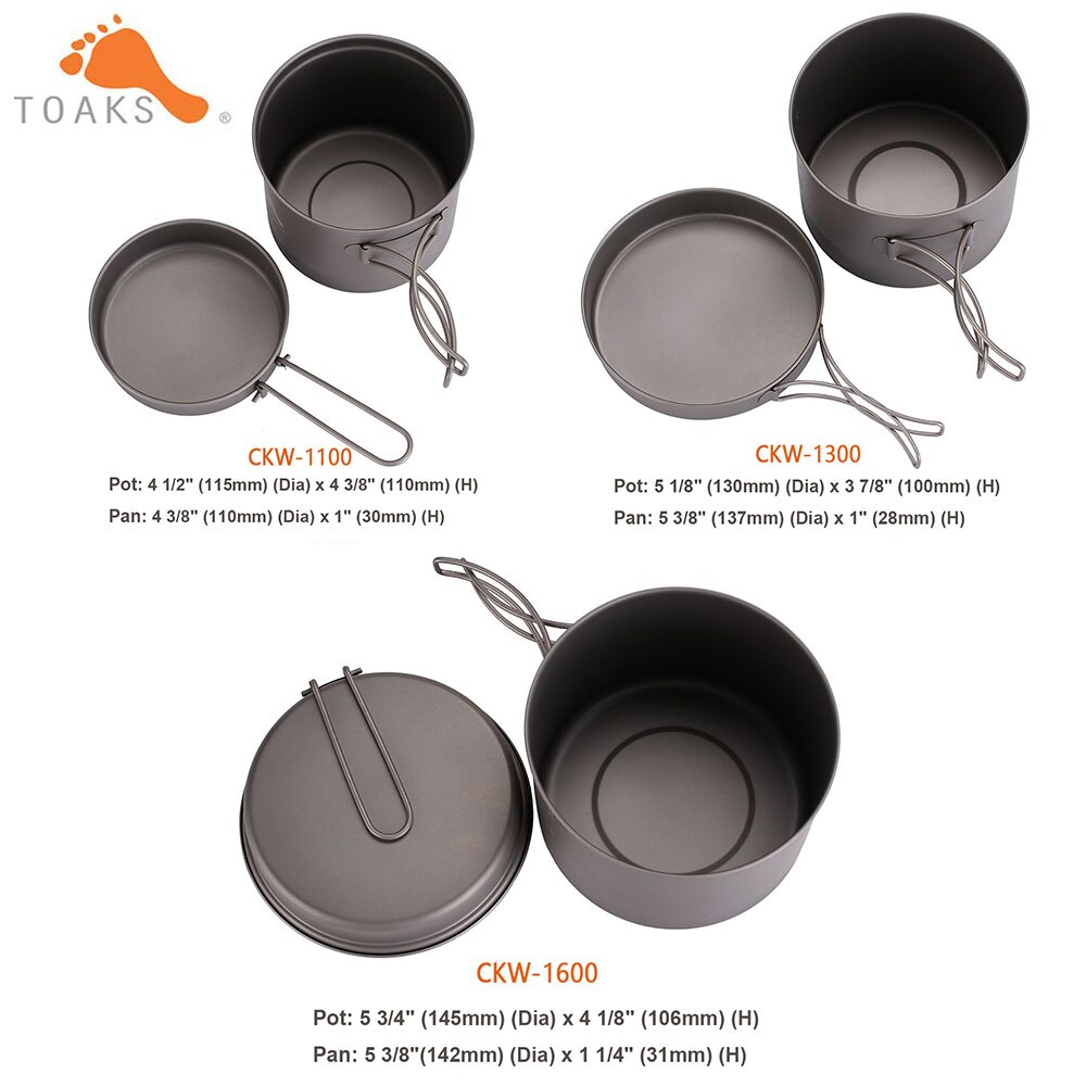 Toaks kokekar sett ultralett titan gryte stekepanne utendørs camping titan bolle titan kopp piknik 1100ml, 1300ml, 1600ml