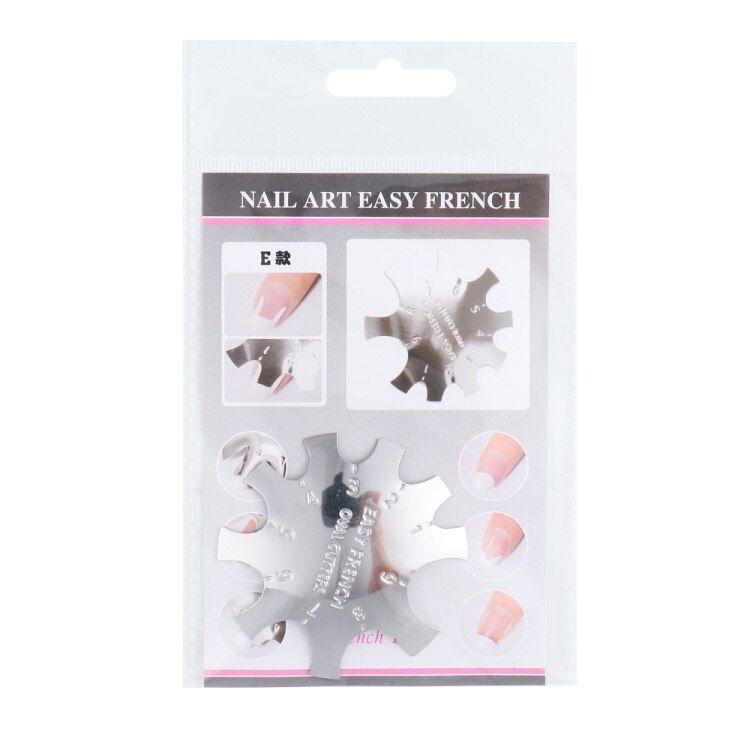 Pochoir pour faux-ongles français, modèle de d'ongles français, ombre ovale en V, coupe-bordure, outil d'art des ongles multi-tailles NF1834, 1 pièces: E Silver