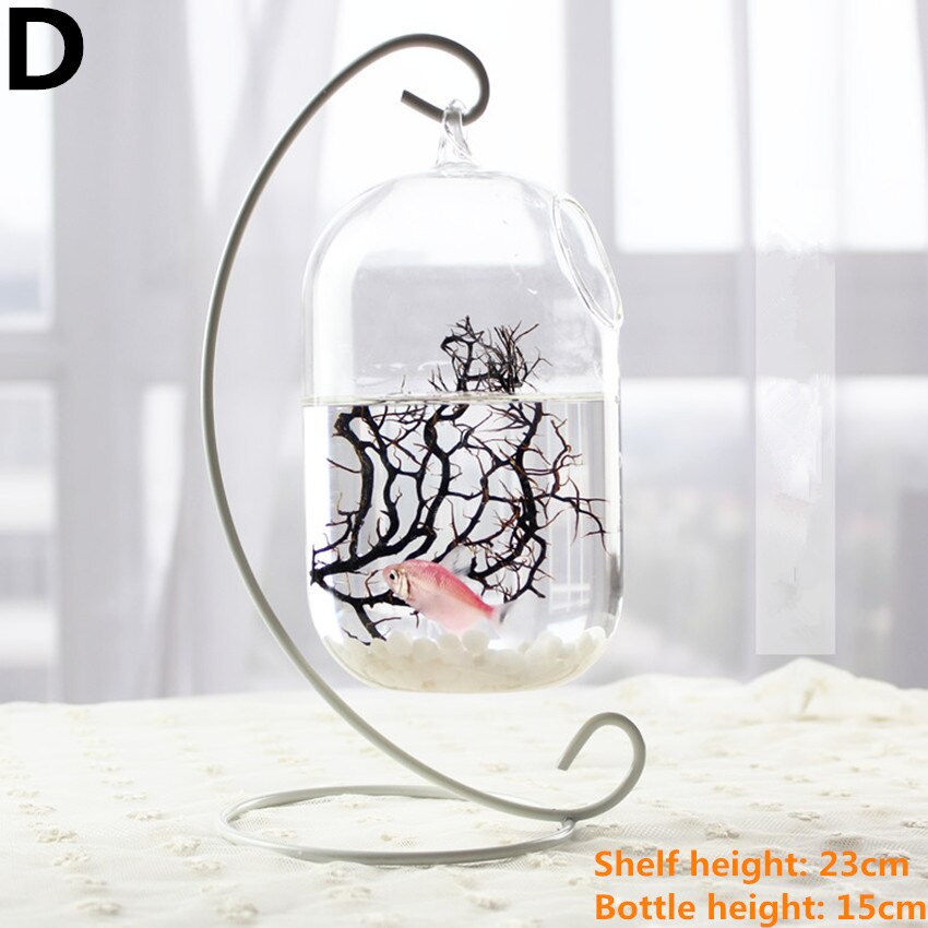 Mini Desktop Fish Tank Ornament Hanging Display Rack Aquarium Plant Pot With Metal Stand Home Decor Garden Supplies: D mode