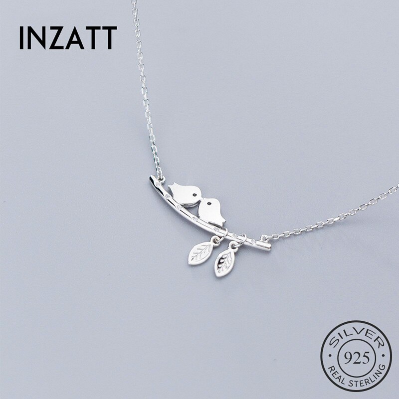 Inzatt Real 925 Sterling Zilver Zirkoon Takken Vogel Hanger Ketting Voor Mode Vrouwen Leuke Fijne Sieraden Minimalistische Accessoires