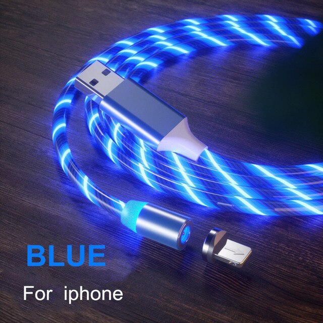 Câble USB Micro et LED de Type C, 1M, lumière aux couleurs vives, Charge rapide, pour iPhone 11, 12 Pro Max, 6S, 7, 8 Plus, X, XR, XS: Blue for iphone