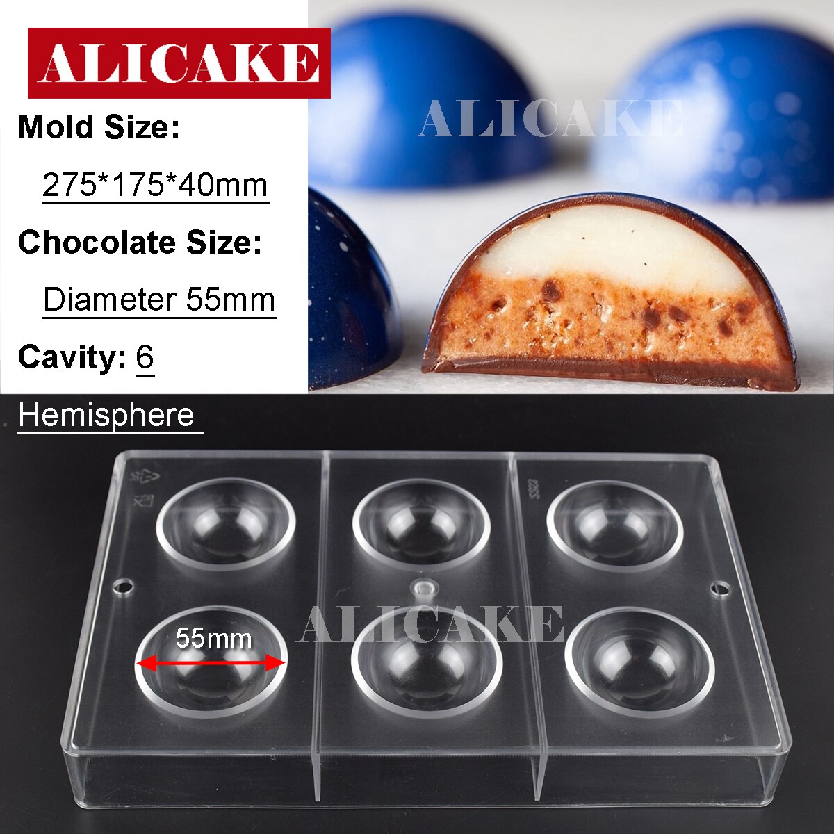 3D Polycarbonaat Chocolade Mallen Gereedschap Lade Vorm Mal Voor Chocolade Bar Cakevorm Zoetwaren Bakken Gebak Bakkerij Gereedschap: 2253PC-55mm