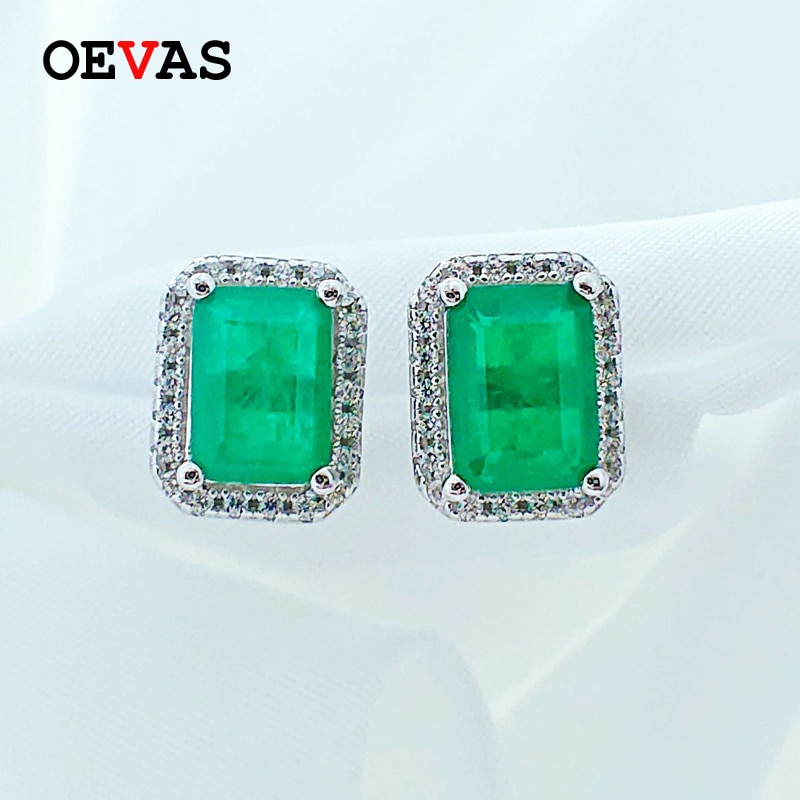 Oevas Echt 925 Sterling Zilveren Stud Oorbellen Voor Vrouwen Vonken Zirkoon Emerald Wedding Party Bruid Band Sieraden Verjaardagscadeaus