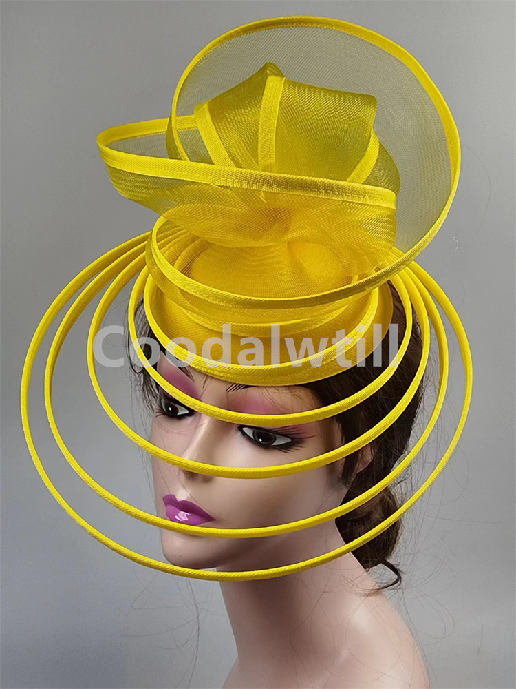 Kirche Fascinator Hütte Hochzeit Gittergewebe Kopfschmuck Frauen Party Bankett Chapeau Deckel Stirnband Damen Party Tee königlich Ascot Bunker Kappen: Gelb