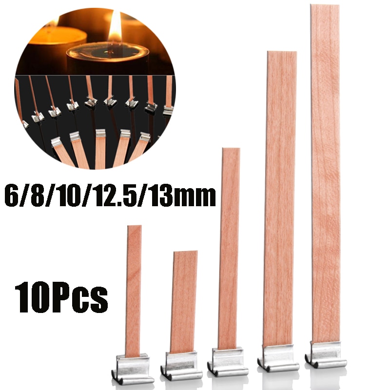 10X 6/8/10/12.5/13Mm Houten Kaarsen Wieken Met Onderhouder Tab Kaars Wieken Core Voor Kaars Maken Supply Soja Parffin Wax