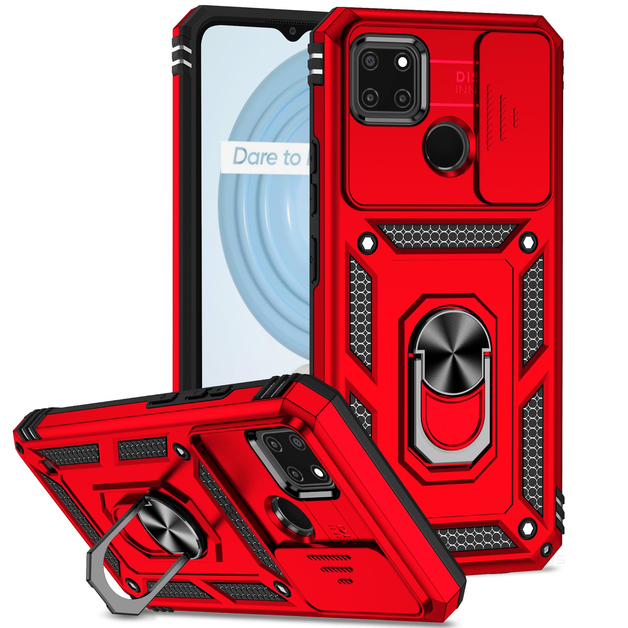 Case For Realme C21Y C25Y C11 Rugged Shockproof Cover with Slide Camera Cover: aluminum / Red