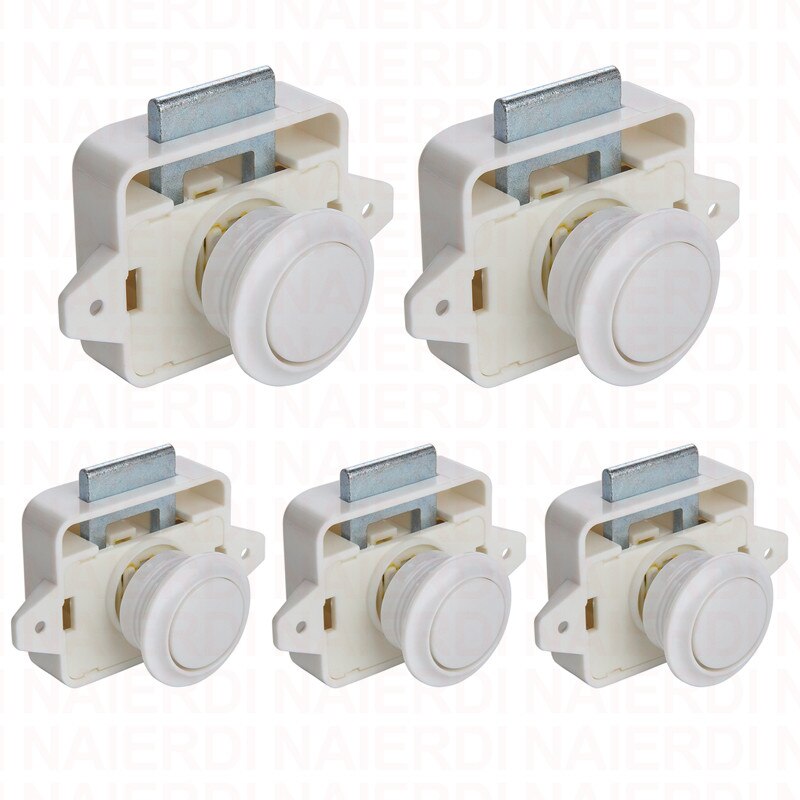 NAIERDI 5PCS Camper Car Push Lock RV Caravan Boat Motor Home Cabinet Drawer Latch Button Locks For Furniture Hardware: WHITE