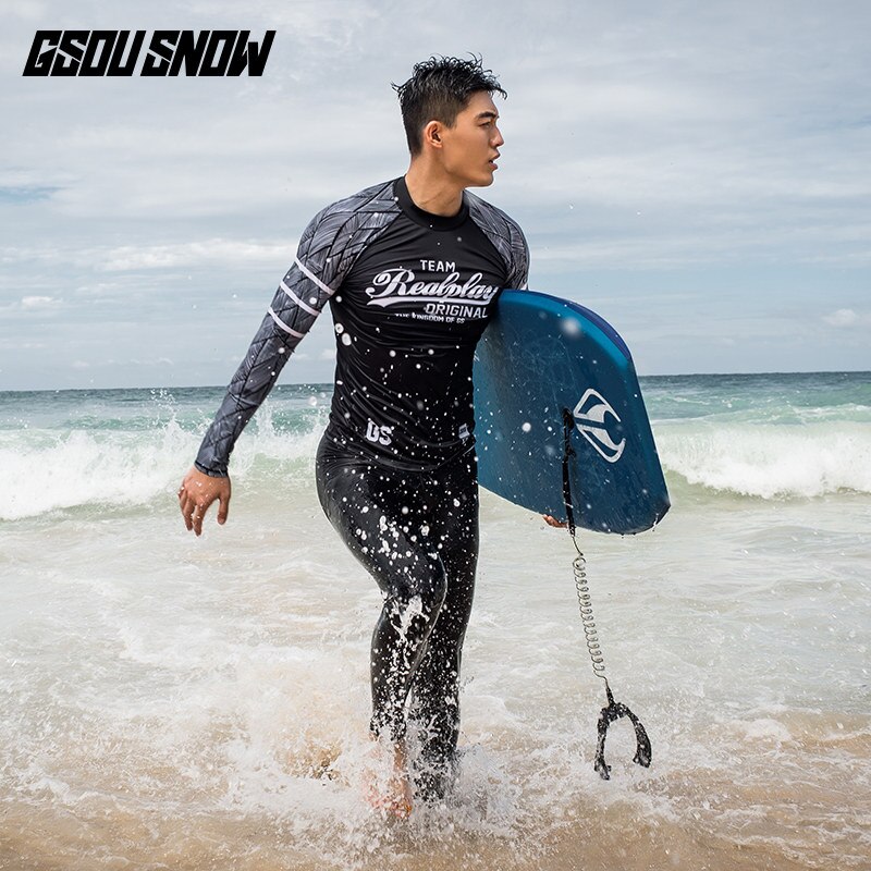 Gsou Sneeuw mannen Lange Mouw Zonnebrandcrème Gedrukt Surfen T-shirts Mannen Wetsuit Tops Strand Zwemmen Shirts