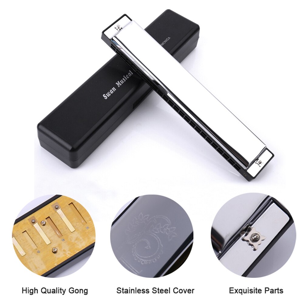 Tremolo Harmonica G Key for Harmonica with 24 Double Holes 48 Tabs Cleaning Cloth Musical instrument Accessories