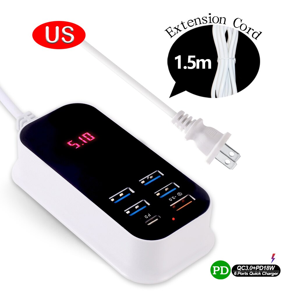 Vários portos pd carregador rápido multi usb carregador de viagem carga rápida qc3.0 adaptador para xiaomi iphone 13 todo o telefone inteligente carregador: US PD Quick Charger