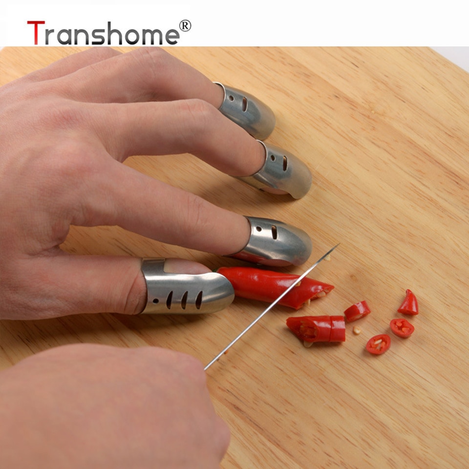 Transhome 4 stk / sæt rustfrit stål fingerbeskyttelse beskytte anti-skære finger beskytter vegetabilsk skære skarpe køkken