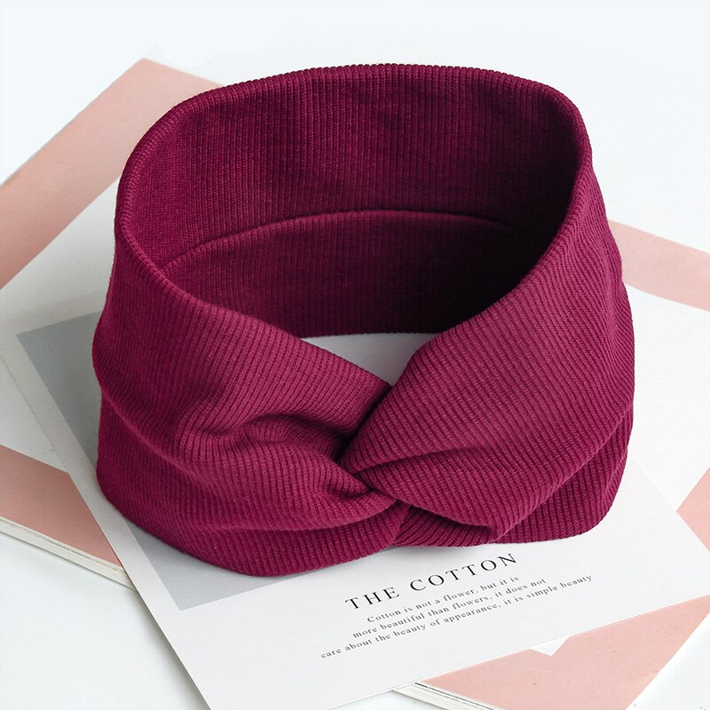 élastique noeud bandeaux sueur absorbant solide couleur bandeau pour femmes fille bébé coton croix cheveux accessoires: Wine red