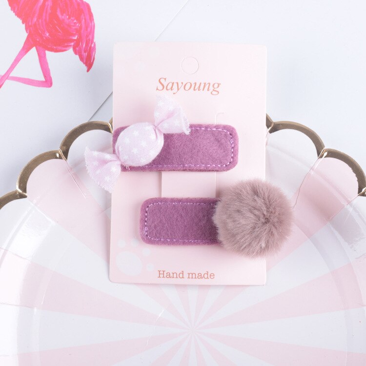 2 pièces Mignon Kid Filles Pinces À Cheveux Bonbons Tandem Boule Pompon Épingles À Cheveux Barrettes Chapeaux Bébé Enfants Cheveux Accessoires Chapeaux: 1-Purple