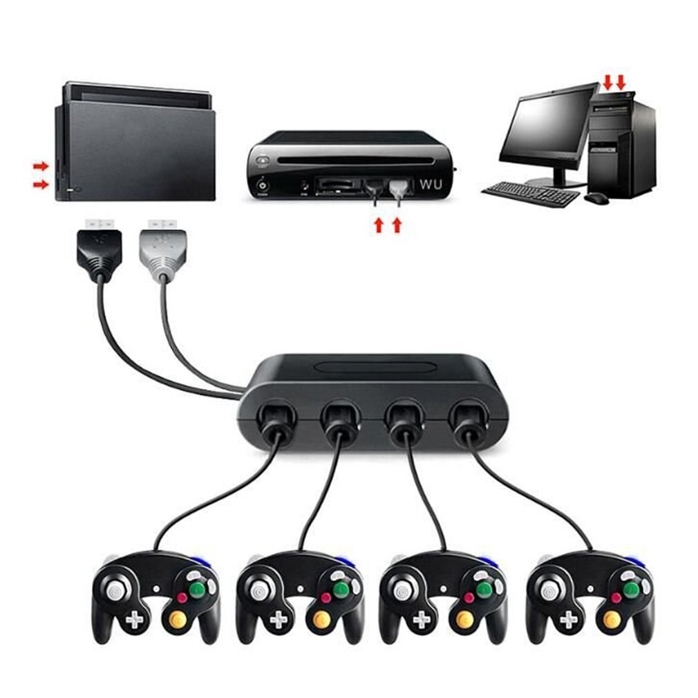 3 In 1 4 Poorten Voor Gc Cube Game Controller Converter Adapter Voor Nintend Wii U Schakelaar Pc Usb Adapter met Home Turbo Functie