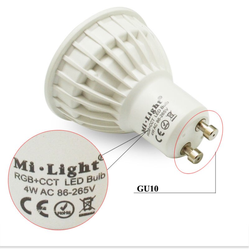 Milight  ac110v 220v 4w led pære dæmpbar  mr16 gu10 rgb+cct spotlight indendørs dekoration brug med 2.4g trådløse rf led fjernbetjening wifi