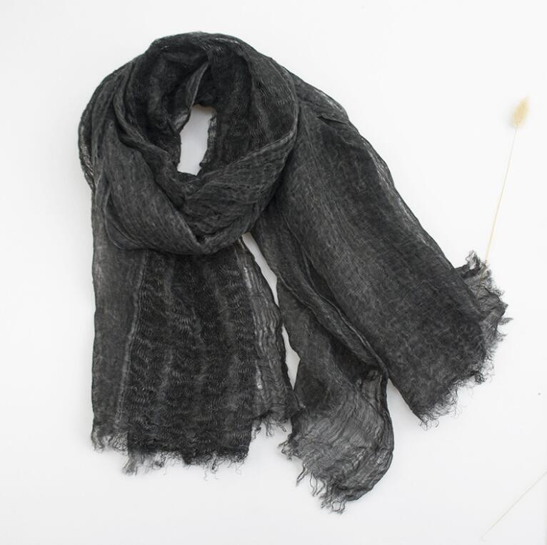 Luxe Solid Real Linnen Zomer Rimpel Zijden Sjaal Vrouwen Shawl Lange Soft Wrap M201: Black