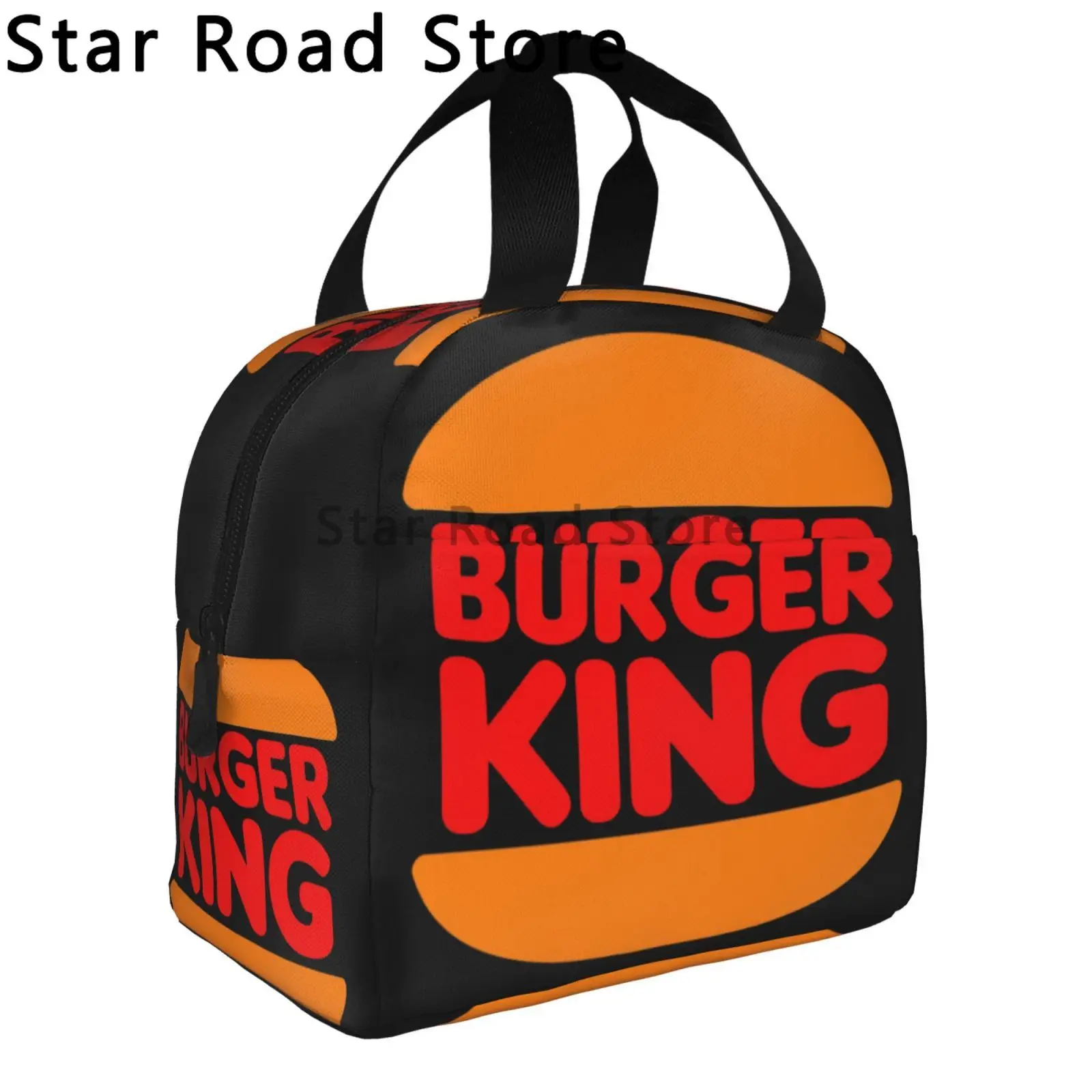 Morsom burger konge-logo matveske til voksne og låve, isolert organisering, matveske til reise, fotturer, piknik, Strand, skole, kontor: beige