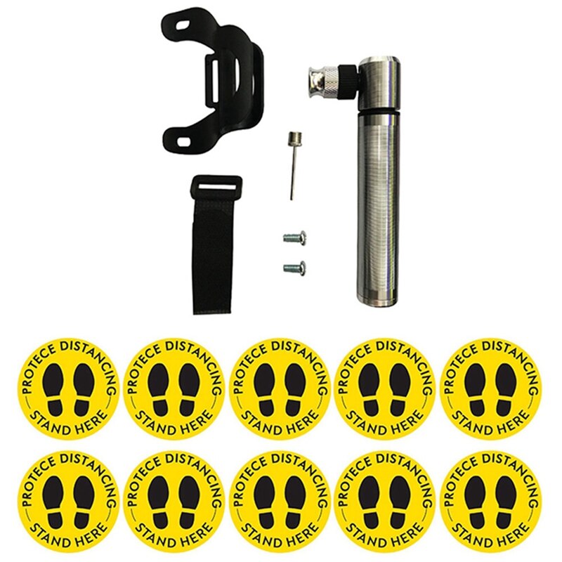 10 pezzi antiscivolo sociale "distanziatore" adesivo decalcomania adesivo rotondo e 1 pz pompa per pneumatici per biciclette lega di alluminio portatile: Default Title