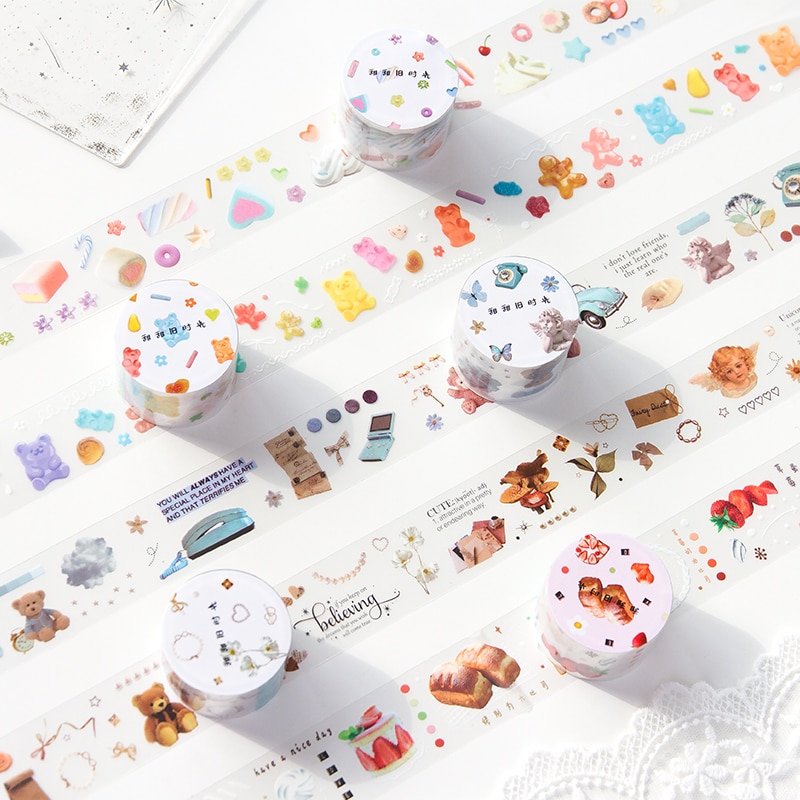 Cute Girl 'S Candy Transparante Washi Tape Set Japanse Pet Stickers Scrapbooking Lijm Washitape Kawaii Koreaanse Stationaire