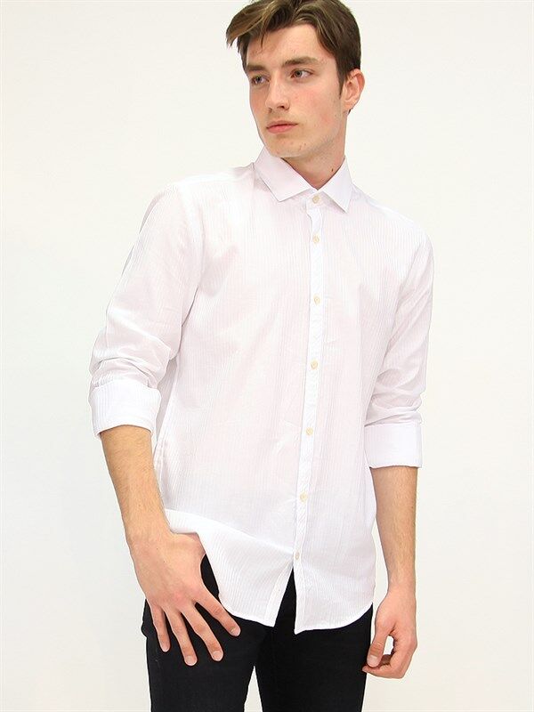 Camisa lisa blanca de manga larga para hombre: XXL