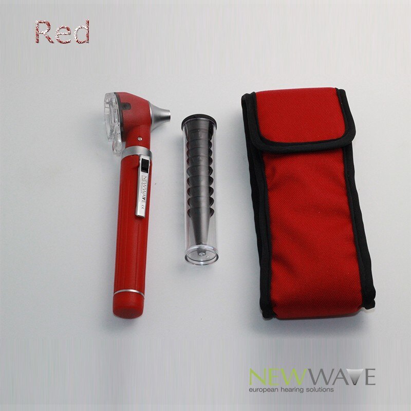 ENT 12 colores PRO-Fiber optic L.E.D portátil Otoscopio auriscope Cuidado del oído kit de diagnóstico + estuche protector CE: red