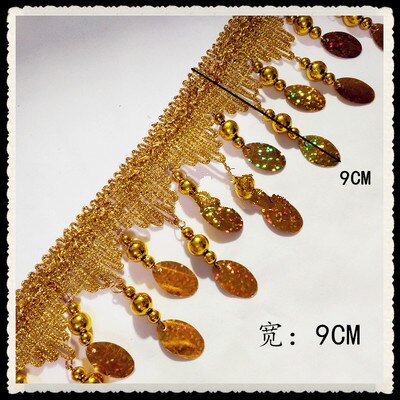 2 yard / lot guld silver vågiga ellips paljetter diy spets trim tofs frans gardin bröllop latin dans scen kostym tillbehör: Guld-