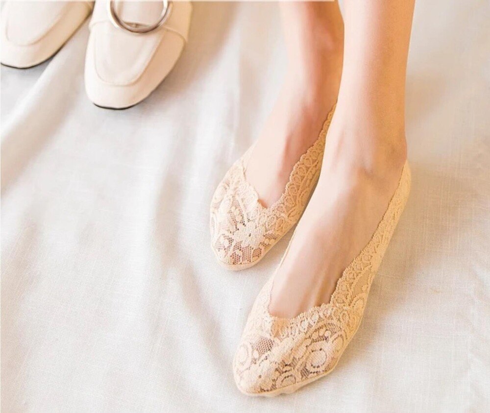 Women Ladies Cotton Lace Antiskid Invisible Liner No Show Peds Low Cut Sock solid ankle thin socks for women