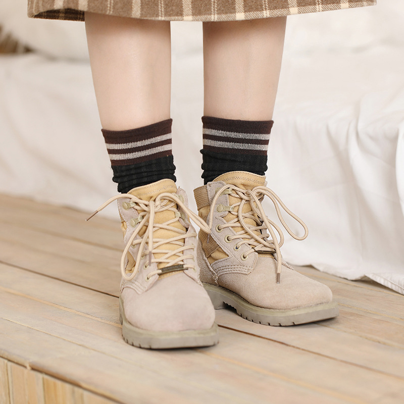 Elifashion koreaanse versie herfst & winter tube sokken retro dames sokken warm & ademend lange tube stapel katoenen sokken 2- voudig te dragen: A