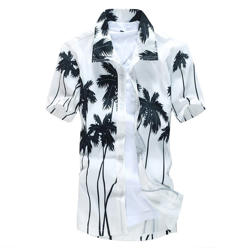 Camisa hawaiana informal de verano para hombre, camisas de playa estampadas de lujo, camisas de manga corta holgadas Hawaianas, Camisa Masculina de talla grande 5XL: Blanco / 5XL