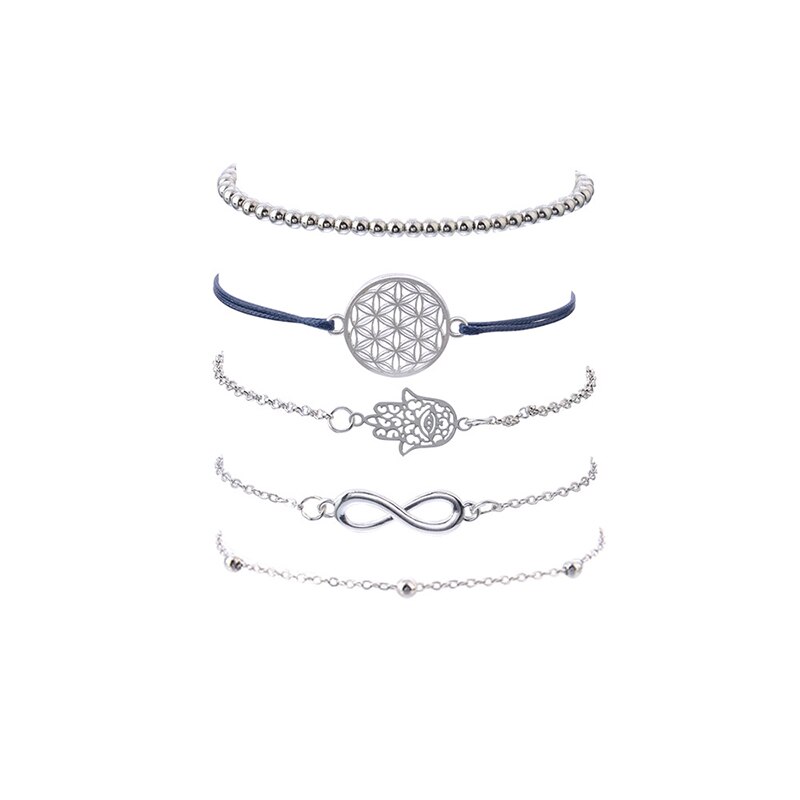 Juego de 5 pulseras con de flor hueca e infinito, pulsera de Color con cuentas de Fátima para mujer, joyería para fiestas