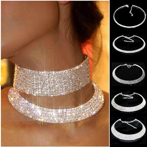 Luxe choker ketting met strass steentjes voor vrouwen, bruiloft, verjaardag, bruidssieraden, zilveren ketting, eenvoudige korte ketting