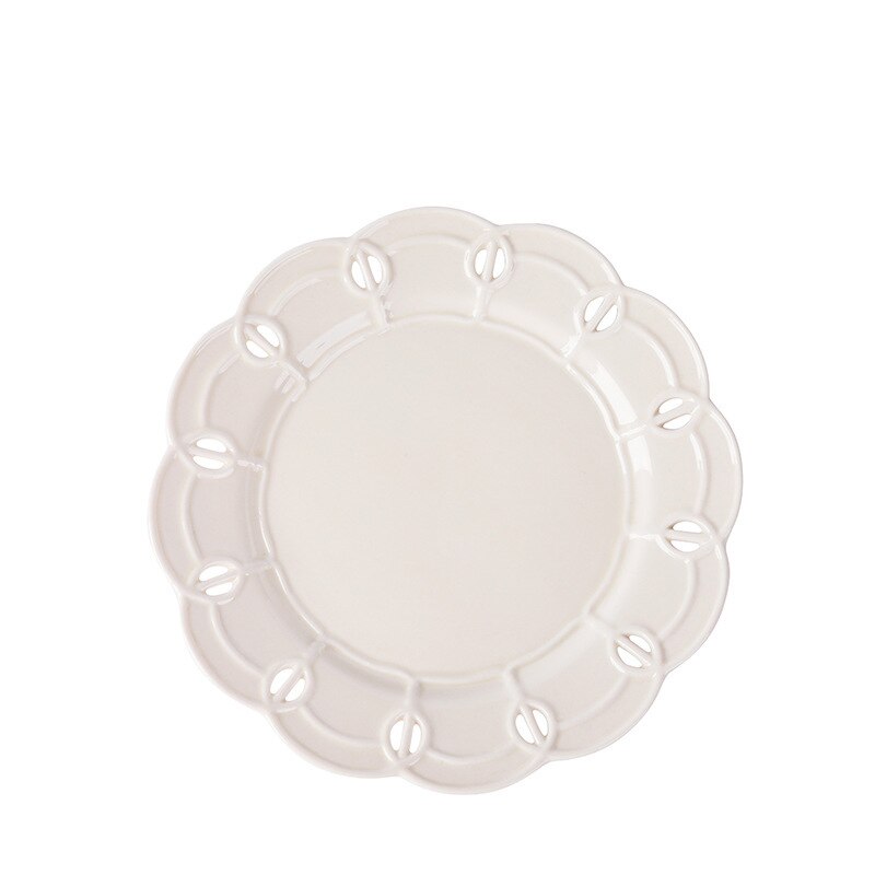 French Style Vintage White Snack Plates Ceramic Embossed Dessert Bread Trays Cake Dishes Bridal Shower Wedding Party Tablewares