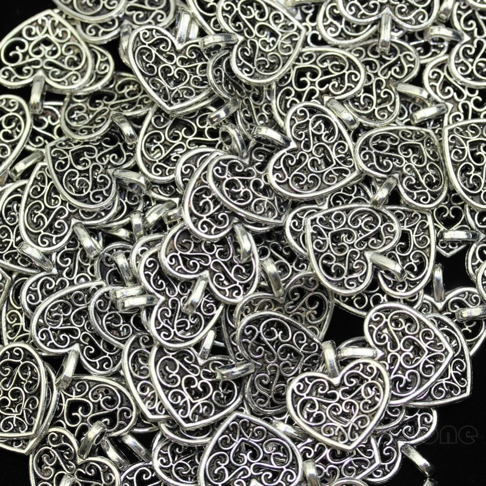 Lot 50 Zilver GEMAAKT MET LIEFDE CZ Hart Bedels Hangers Ketting Kralen DIY