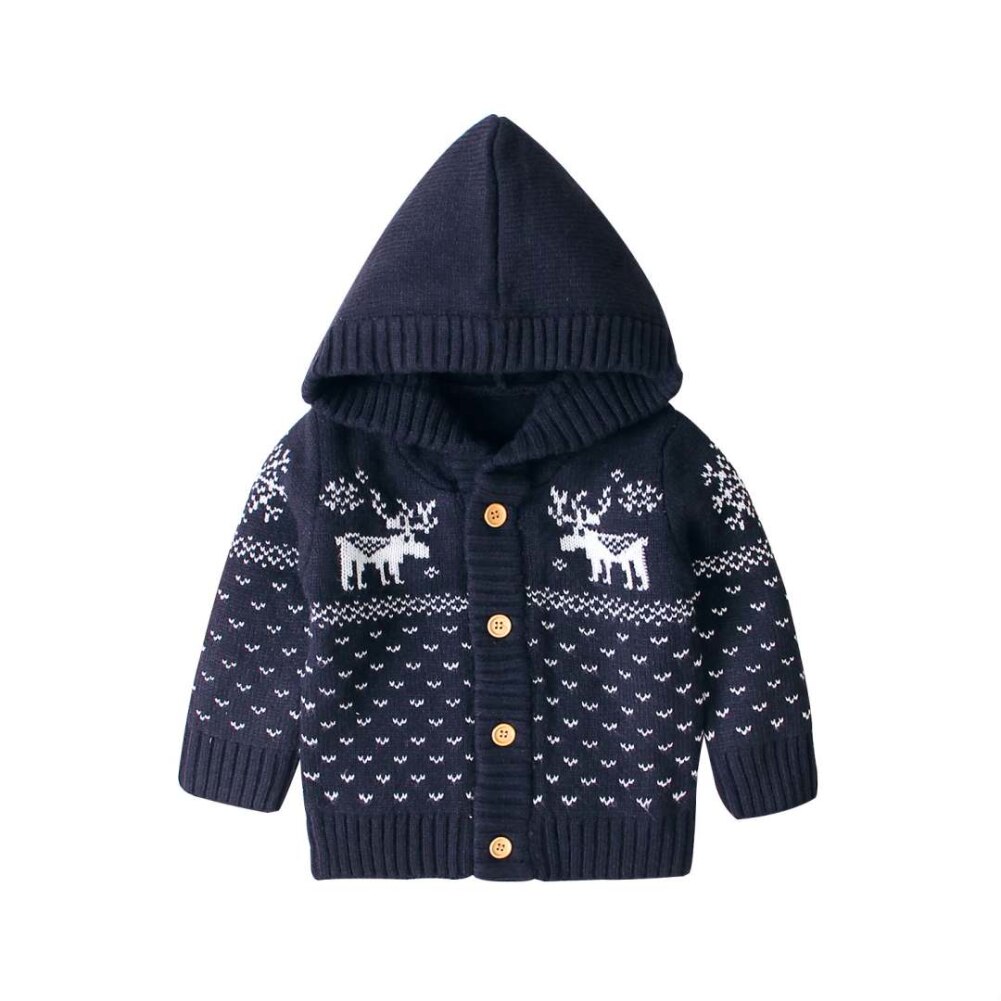 Cárdigan con capucha para bebé de 0 a 18M, ropa de Navidad, abrigo de ciervo tejido para niño, traje de manga larga con botones, Top para niño invierno