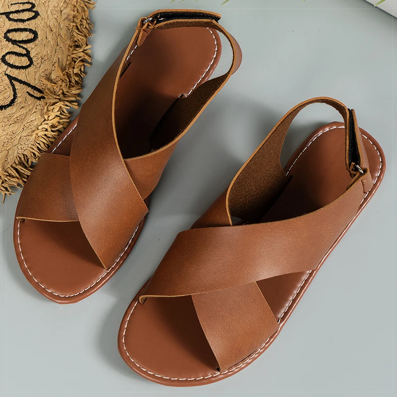 Vrouwen Sandalen 2025, Zomer Vrouwen Platte Schoenen Zacht Pu Leer Sandalias De Mujer Zomer Sandalen Vrouwen Strand Schoeisel