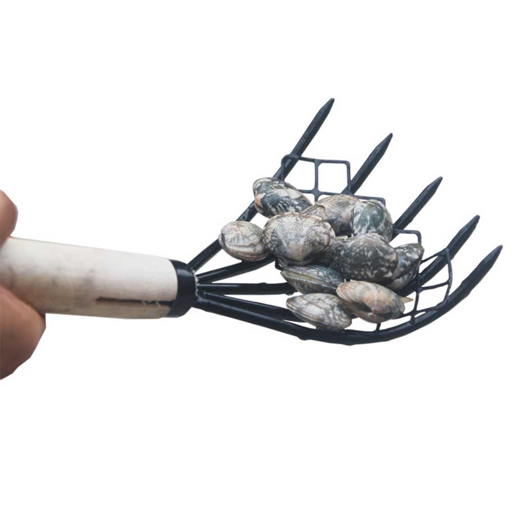 Manche en bois utile fourche coquille palourde râteau maison creuser fruits de mer plage conque avec filet outil de jardin accessoires 5 griffe