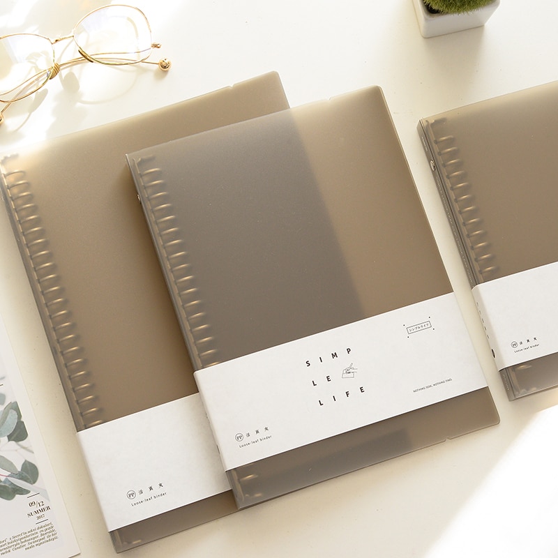 Catena Stationery Grey Translucence Binder A4/B5/A5 Loose-Leaf PP Shell Porous Paper Clip Folder File Organizer Office Accessory