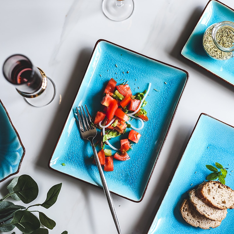 Is krakning glasur keramisk service husholdningsretter ris skåle dampede fisk fade porcelæn blå middagsplader