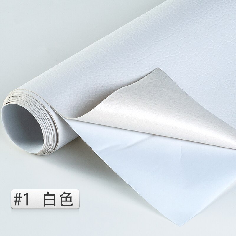 50*138cm Reliëf Lijm Lederen litchi PU Leer Stof Terug Lijm Kunstmatige Synthetisch Leer Stoffen DIY Bag Bank materiaal Effen gekleurd kunstleer kunstleer stof naaien DIY tas schoenen materiaal: 1 White