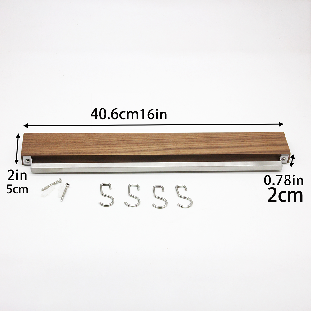 Tiras magnéticas para cuchillos, soporte magnético para cuchillos para pared de 16 pulgadas, tira magnética para cuchillos de madera de nogal que se utiliza como barra para cuchillos, soporte para cuchillos