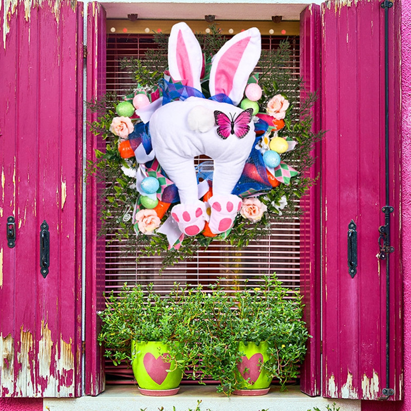 Easter Decoration Bunny Garland Easter Rabbit Wreath Front Door Decorations Craft Supplies Cartoon Bunny Shaped Ornament